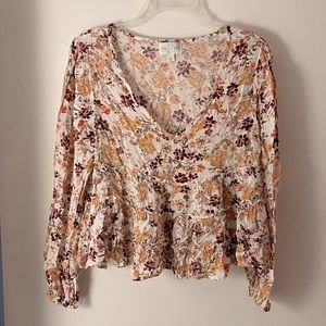 Cropped long sleeve peasant top